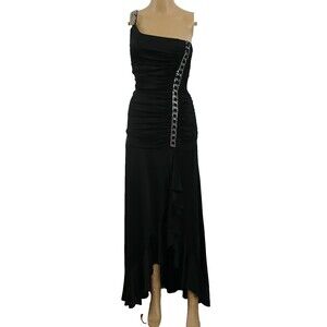 My Michelle Women's Side Strap Rhinestones Black Evening Gown Cocktail Dress